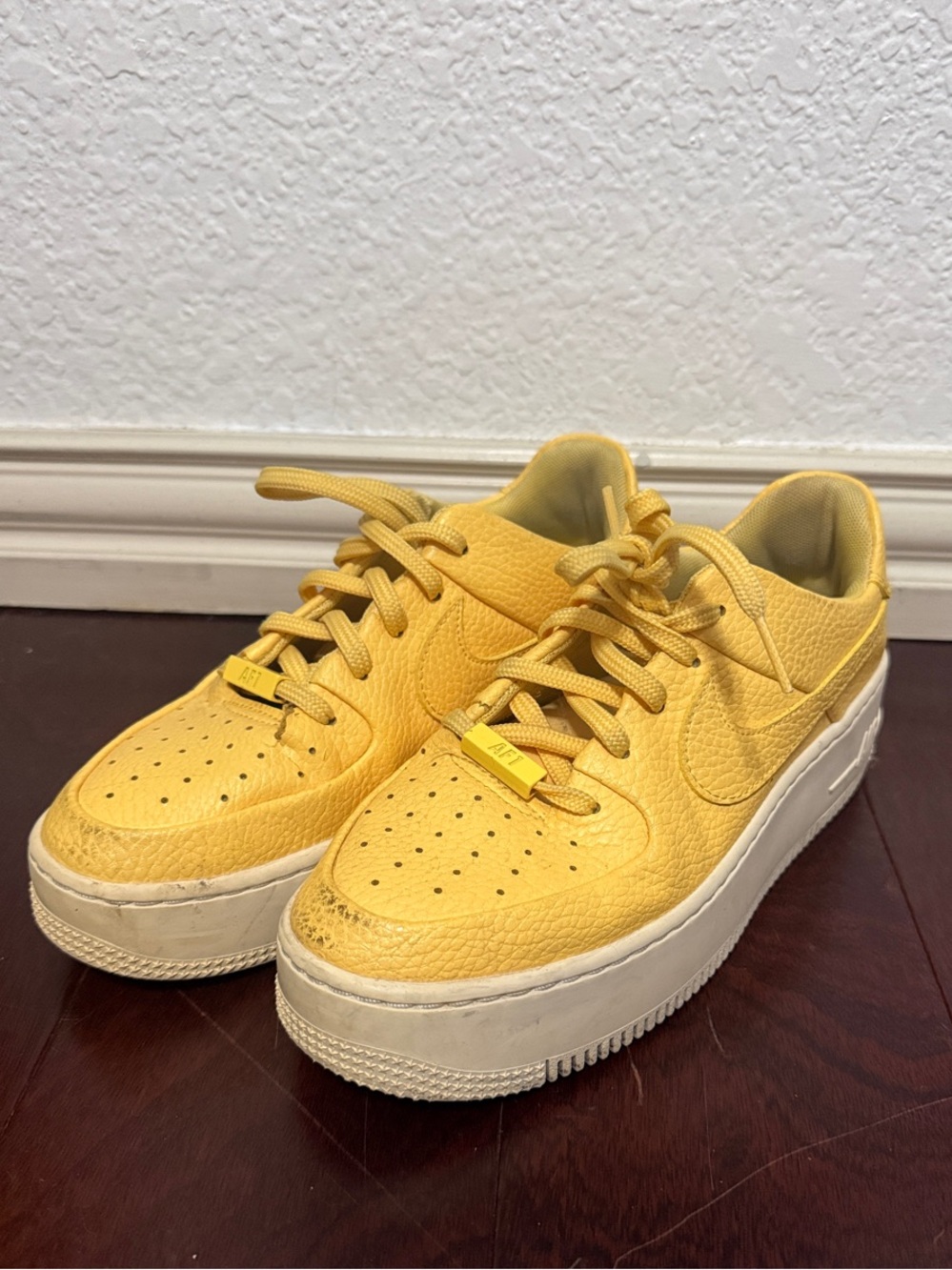 Nike Yellow Leather Low-Top Sneakers with White Platform Sole